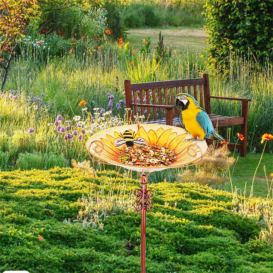 Solar Bird Bath Feeder Fountain Deck Post Mount