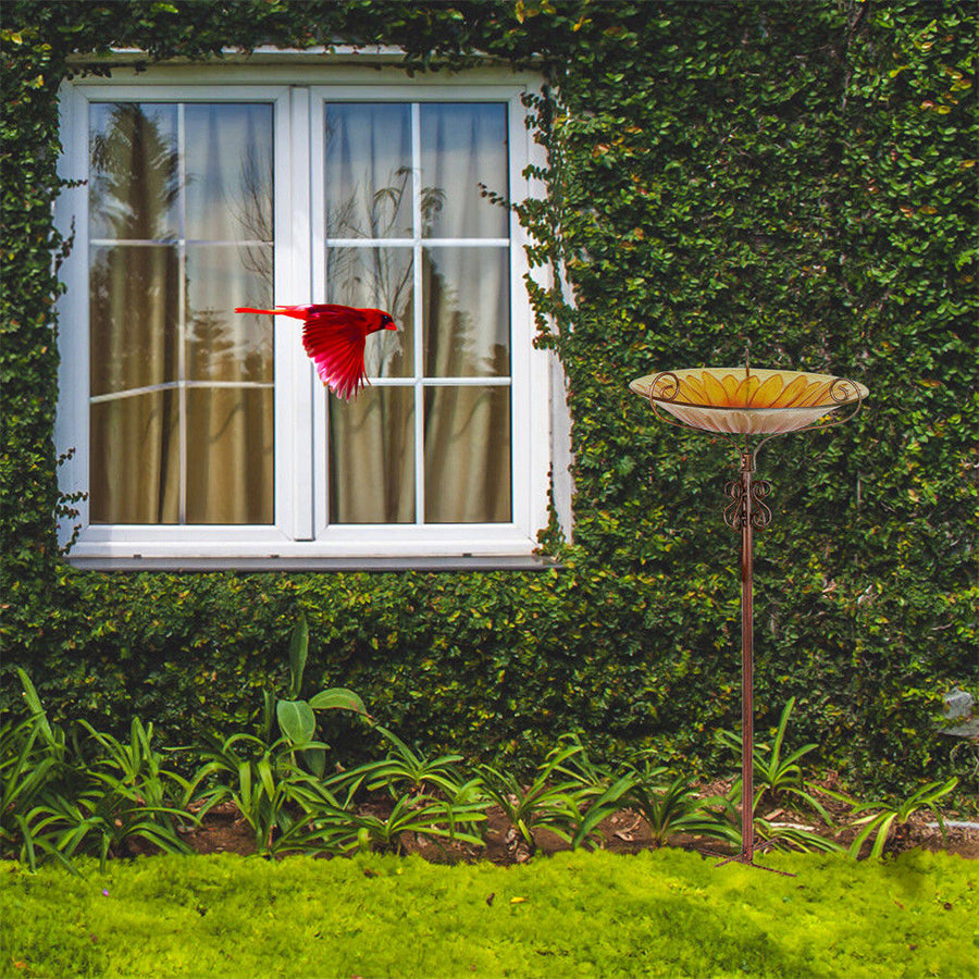 Solar Bird Bath Feeder Fountain Deck Post Mount