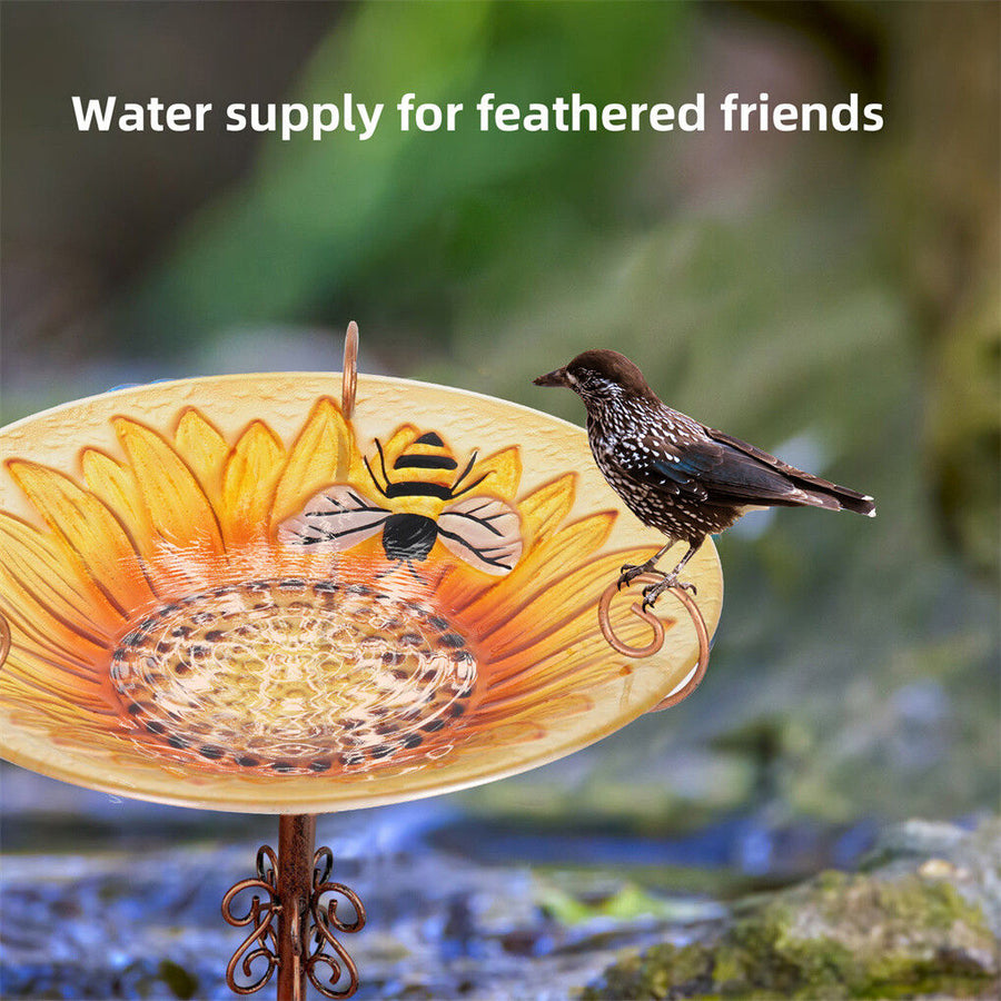 Solar Bird Bath Feeder Fountain Deck Post Mount