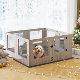 Indoor Dog Pen Tempered Glass Kennel w/ Pad - 45-Degree Angle