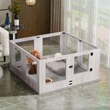 Indoor Dog Pen Tempered Glass Kennel w/ Pad - Rear View