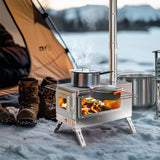 Stainless Steel Wood Burning Stove 1 Burner Camping BBQ with Chimney