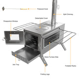 Stainless Steel Wood Burning Stove 1 Burner Camping BBQ with Chimney - Top-Down View