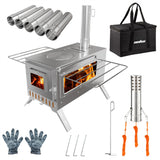 Stainless Steel Wood Burning Stove 1 Burner Camping BBQ with Chimney - 45-Degree Angle