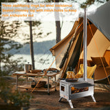 Stainless Steel Wood Burner Stove for Camping w/ Chimney & Bag - 45-Degree Angle