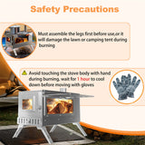 Stainless Steel Wood Burner Stove for Camping w/ Chimney & Bag - Close-Up Angle