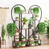 6 Tier Corner Plant Stand Metal & MDF Ladder Shelf Rack - Top-Down View
