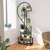 6 Tier Corner Plant Stand Metal & MDF Ladder Shelf Rack - Close-Up Angle