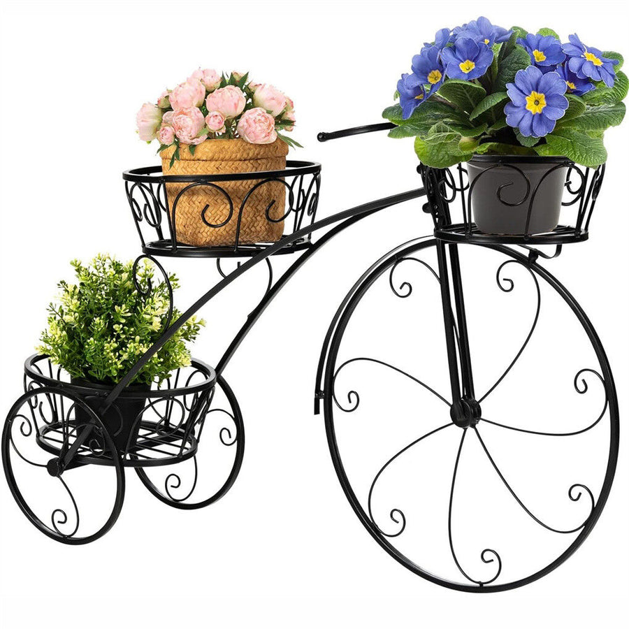 Iron Tricycle Plant Stand Pot Holder Black Solid Pattern