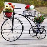 Iron Tricycle Plant Stand Pot Holder Black Solid Pattern - Front View
