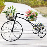 Iron Tricycle Plant Stand Pot Holder Black Solid Pattern - Rear View