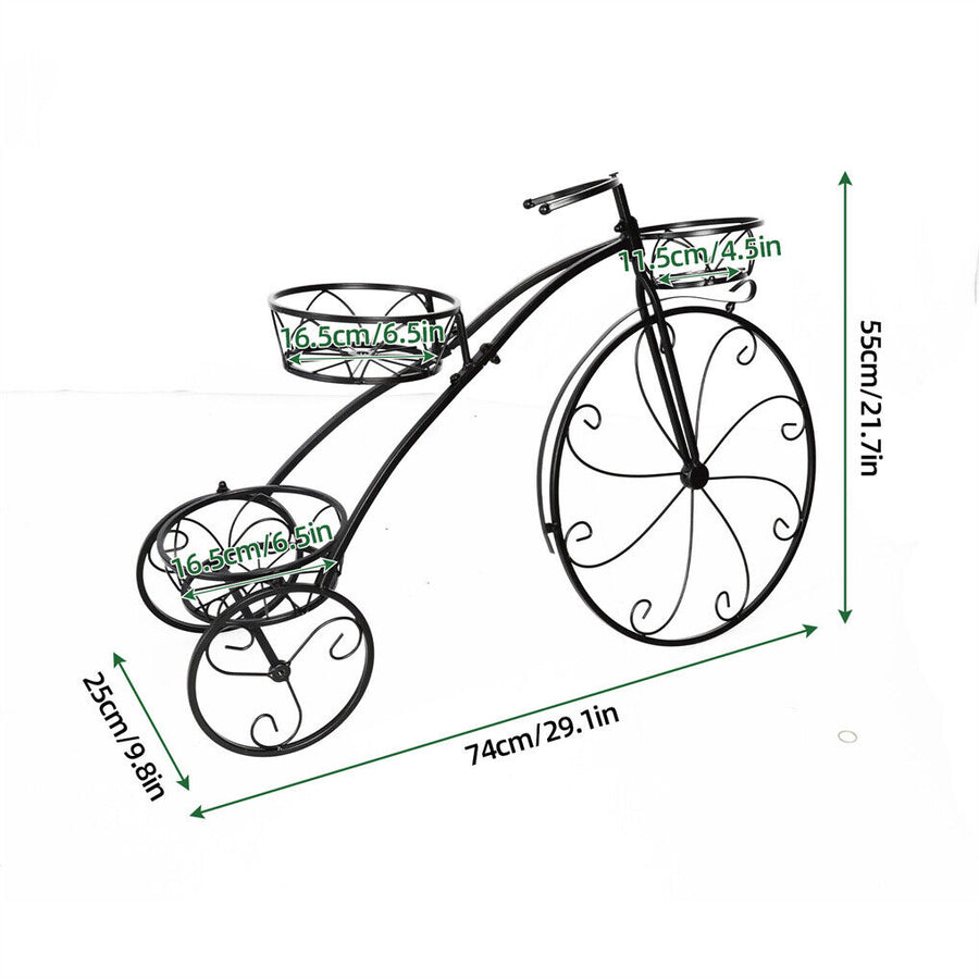 Iron Tricycle Plant Stand Pot Holder Black Solid Pattern