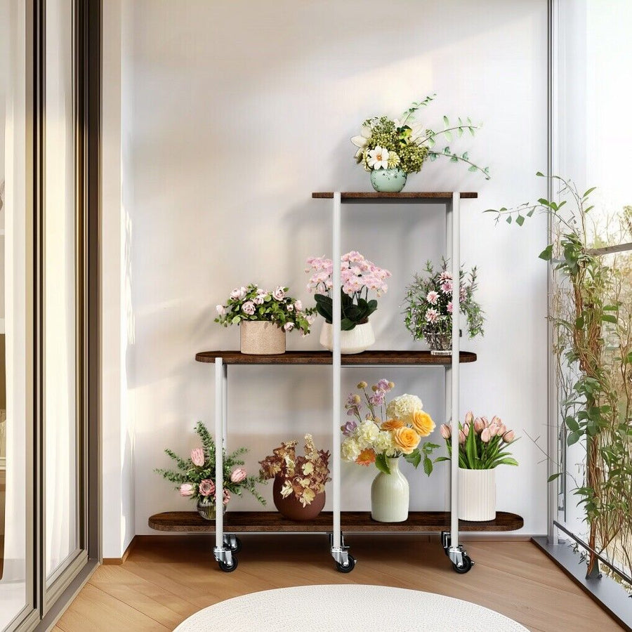 Plant Stand with Wheels Indoor Outdoor Flower Rack Display