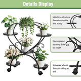 Rolling Metal Plant Stand Indoor Outdoor Garden Display Shelf - Rear View