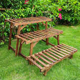 Pine Wood 3pcs Plant Stand Ladder Garden Flower Display - Front View