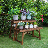 Pine Wood 3pcs Plant Stand Ladder Garden Flower Display - Side View