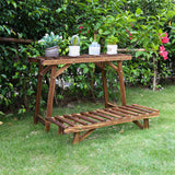Pine Wood 3pcs Plant Stand Ladder Garden Flower Display - Top-Down View