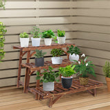 Pine Wood 3pcs Plant Stand Ladder Garden Flower Display - Rear View