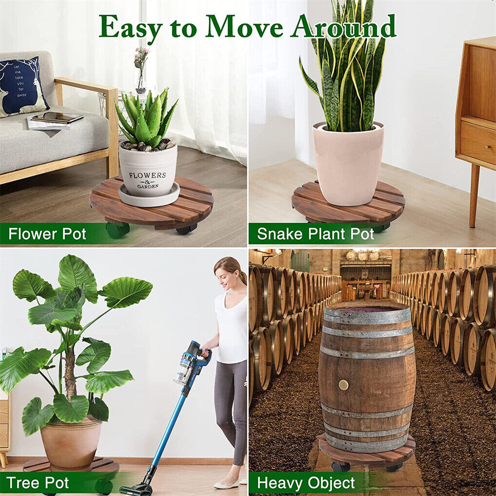 Wooden Plant Caddy Stand 2-Pack 360??Rotating Casters
