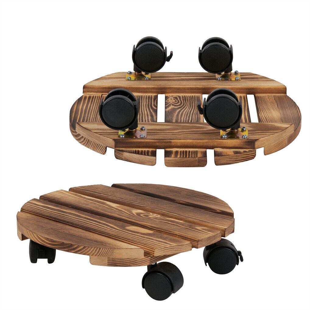 Wooden Plant Caddy Stand 2-Pack 360??Rotating Casters