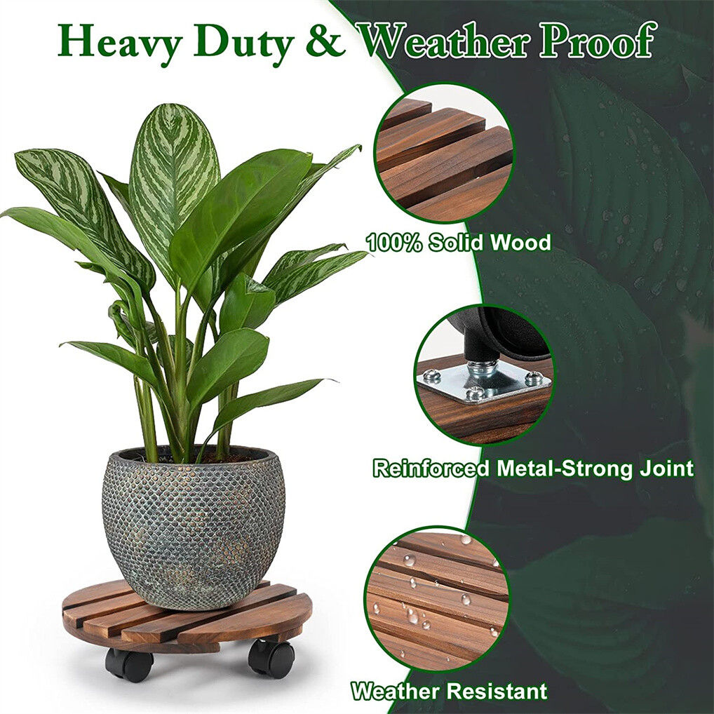 Wooden Plant Caddy Stand 2-Pack 360??Rotating Casters