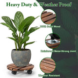Wooden Plant Caddy Stand 2-Pack 360??Rotating Casters
