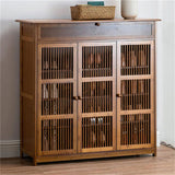 Wooden Shoe Rack XL 4 Tier 3 Doors Drawers Shelves Cabinet Organizer - Front View