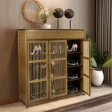 Wooden Shoe Rack XL 4 Tier 3 Doors Drawers Shelves Cabinet Organizer