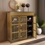 Wooden Shoe Rack XL 4 Tier 3 Doors Drawers Shelves Cabinet Organizer - Side View