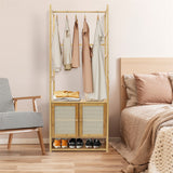 Bamboo Clothes Rack Coat Stand 168cm High Polish 53cm Length - Front View