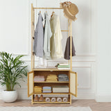 Bamboo Clothes Rack Coat Stand 168cm High Polish 53cm Length - Side View