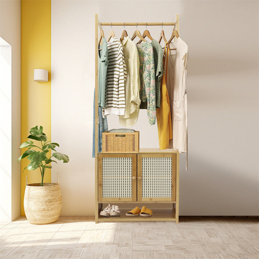 Bamboo Clothes Rack Coat Stand 168cm High Polish 53cm Length