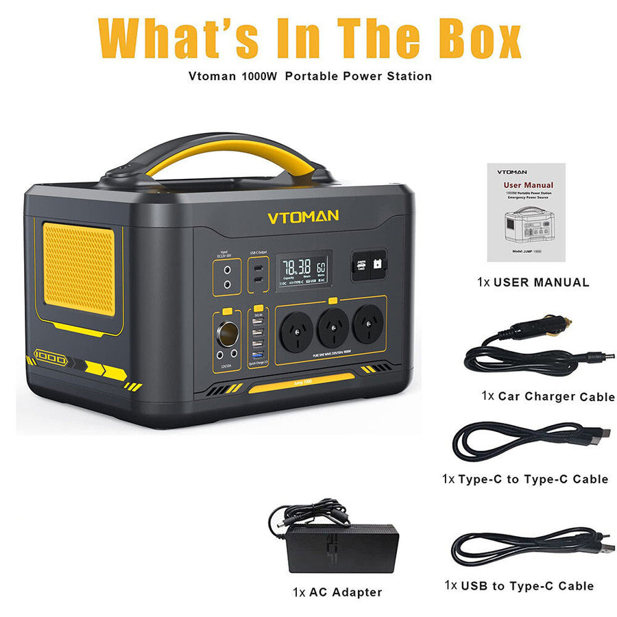 1000W 1408Wh Solar Generator 10A Black Portable Power Station