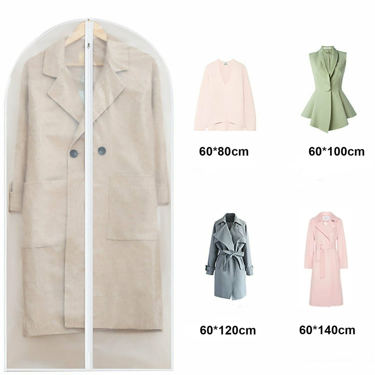 10x Transparent Garment Bags 60x100cm Dustproof Suit Coat Cover Storage
