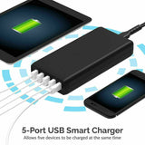 40W 5-Port USB Wall Charger Fast AC Adapter Multi Travel - Front View