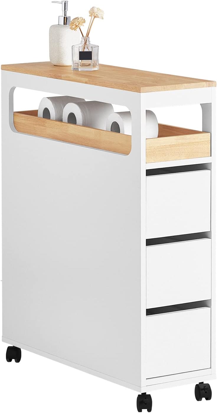 Slim Rolling Storage Cabinet with Tray and Drawers