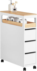 Slim Rolling Storage Cabinet with Tray and Drawers
