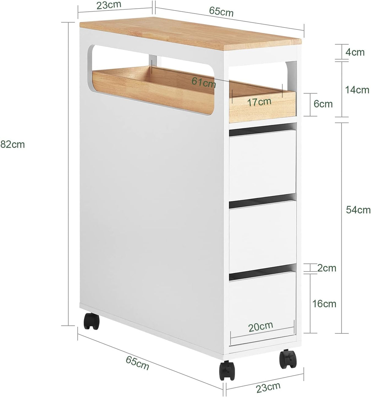 Slim Rolling Storage Cabinet with Tray and Drawers