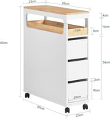 Slim Rolling Storage Cabinet with Tray and Drawers - Side View