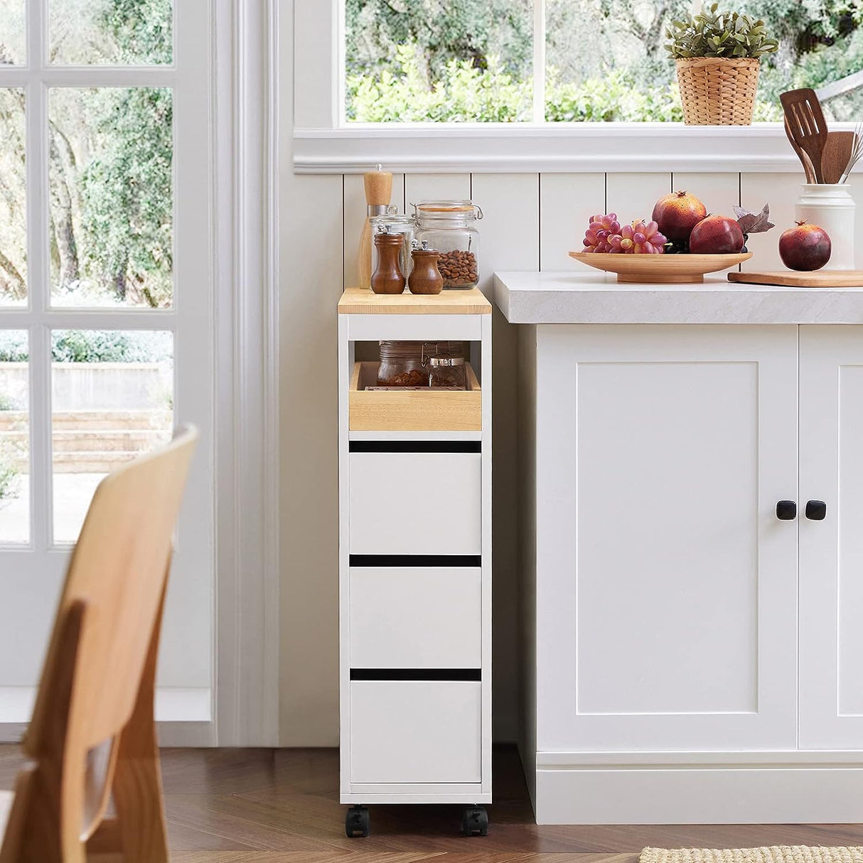 Slim Rolling Storage Cabinet with Tray and Drawers
