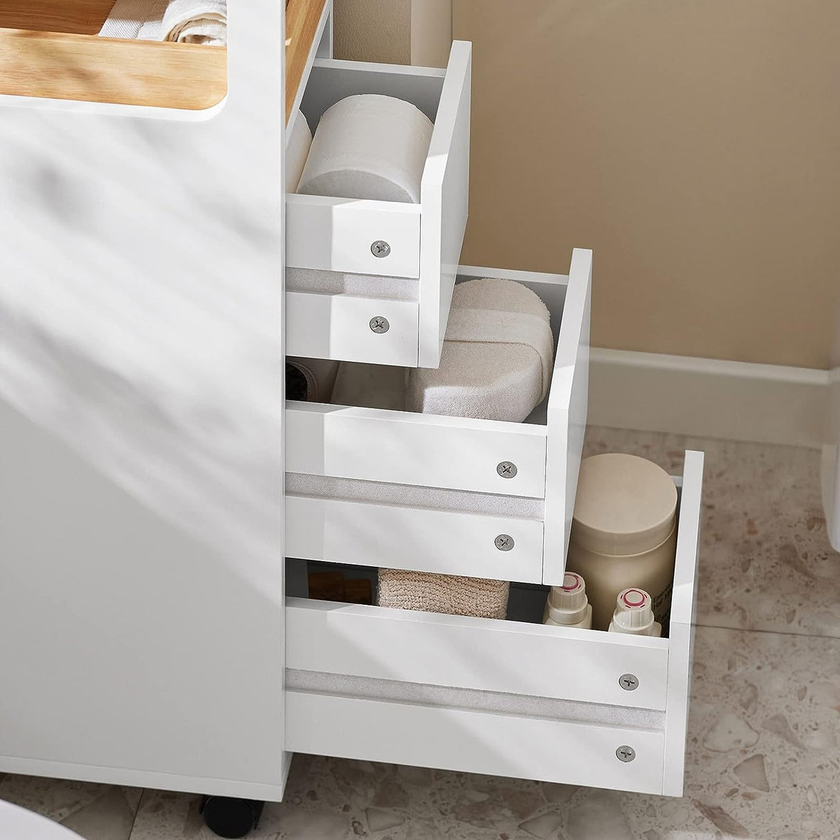 Slim Rolling Storage Cabinet with Tray and Drawers