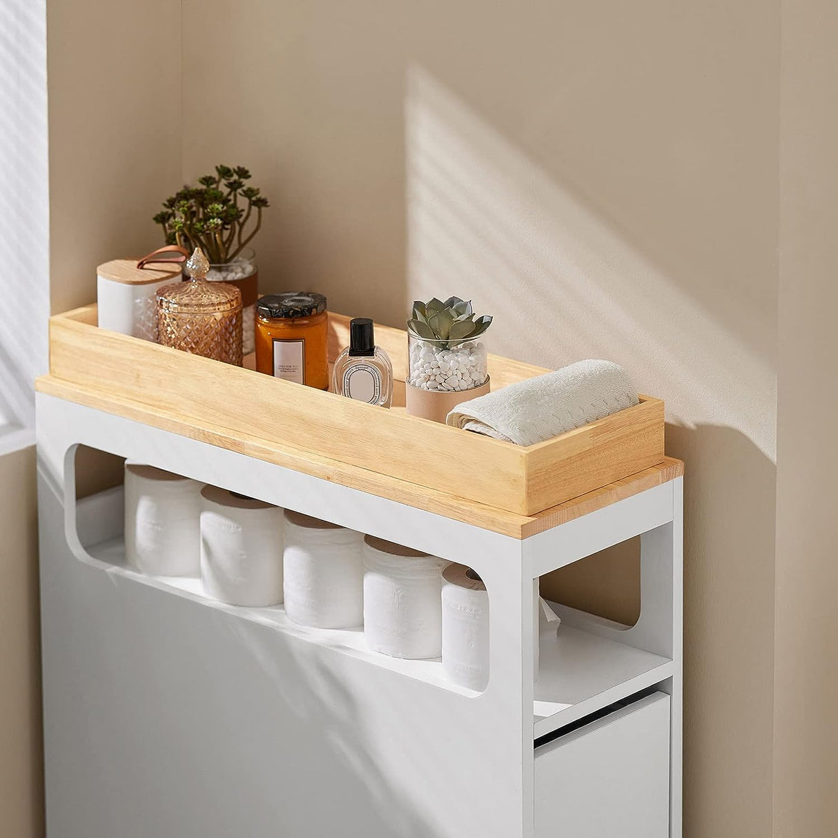 Slim Rolling Storage Cabinet with Tray and Drawers