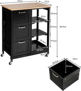 Kitchen Island Cart with Storage, Drawers, Shelves - Side View