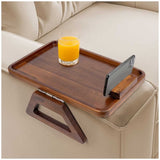 Smart Design Acacia Sofa Armrest Tray - Front View