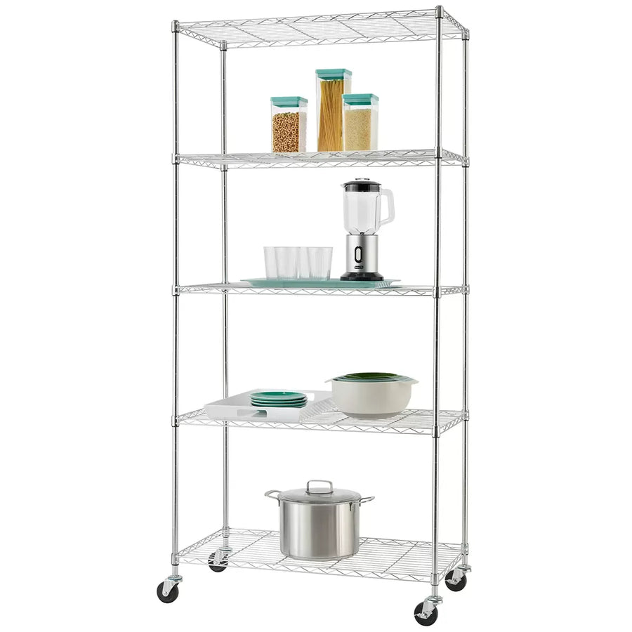 Chrome 5 Tier Shelving Rack - Adjustable, Tool-Free Assembly, 113.4 kg Capacity per Shelf