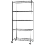 5 Tier Black Shelving Rack - Adjustable, No Tools Required, 113.4kg Capacity