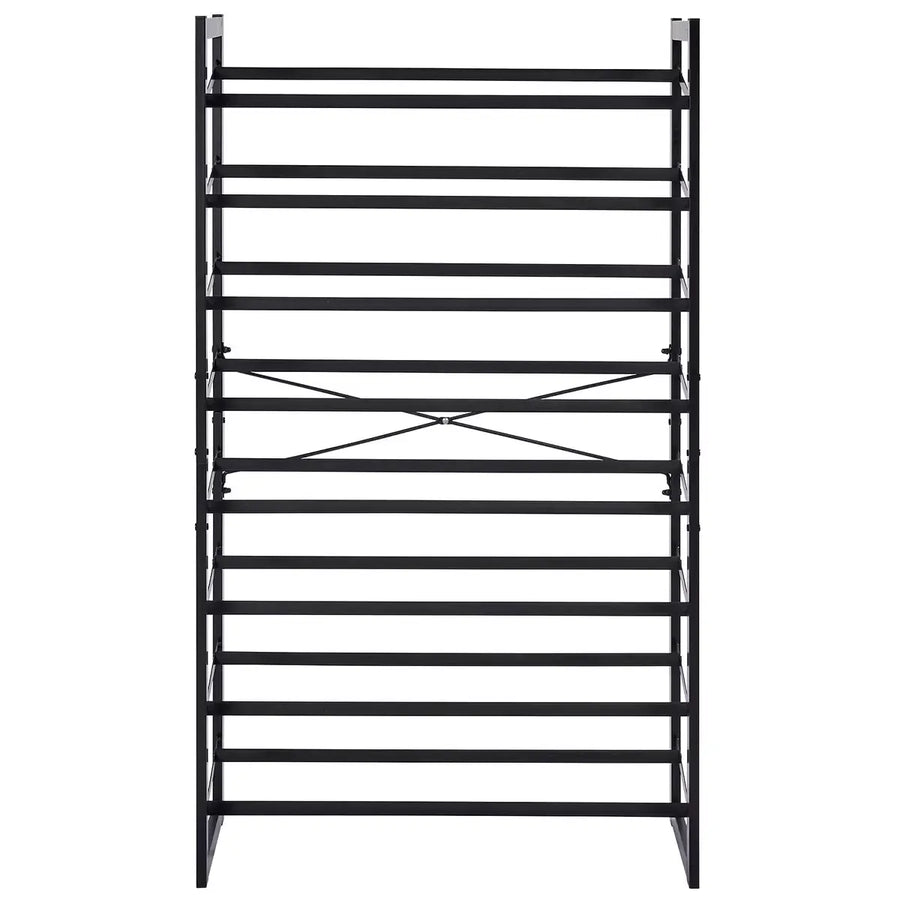 Set of 2 Black Matte Stackable Shoe Rack, 8-Tier Vertical Tower, Grey