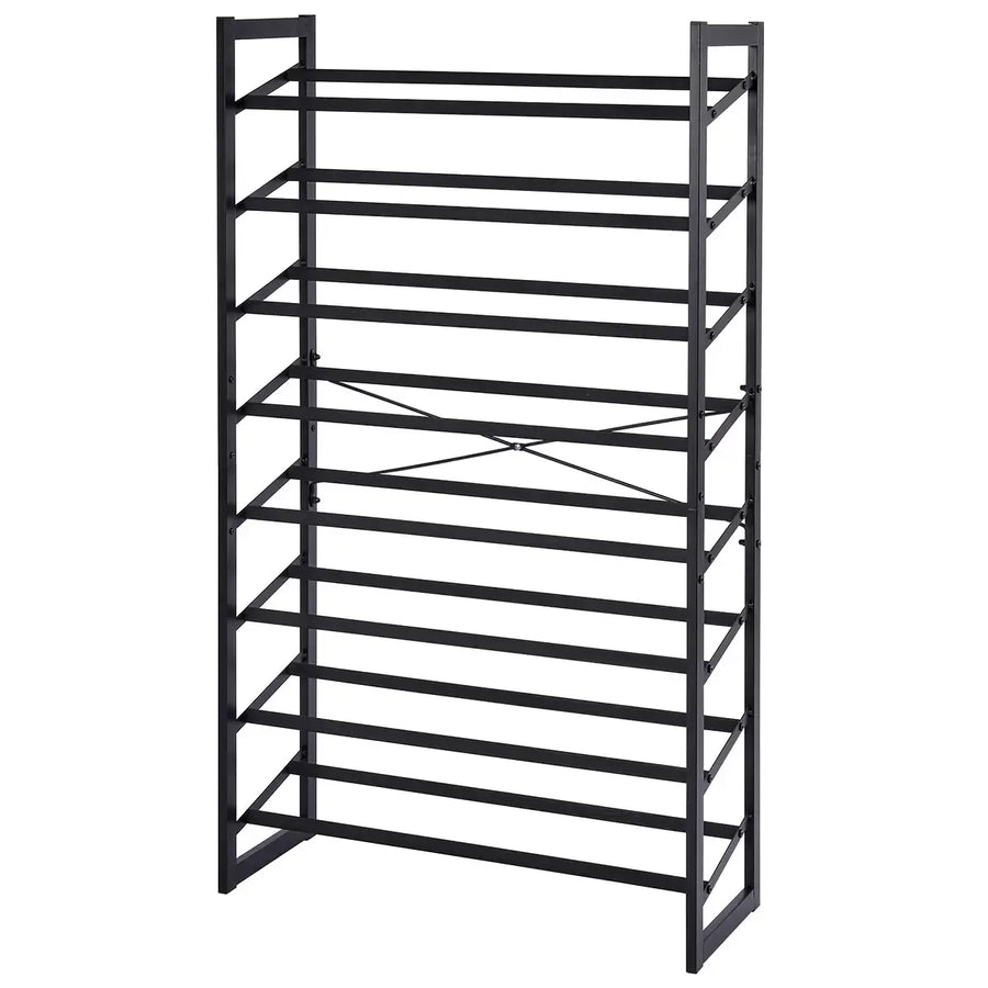 Set of 2 Black Matte Stackable Shoe Rack, 8-Tier Vertical Tower, Grey