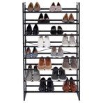 Set of 2 Black Matte Stackable Shoe Rack, 8-Tier Vertical Tower, Grey