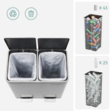 Dual Kitchen Bin, 2 x 30L, Silver - Top-Down View